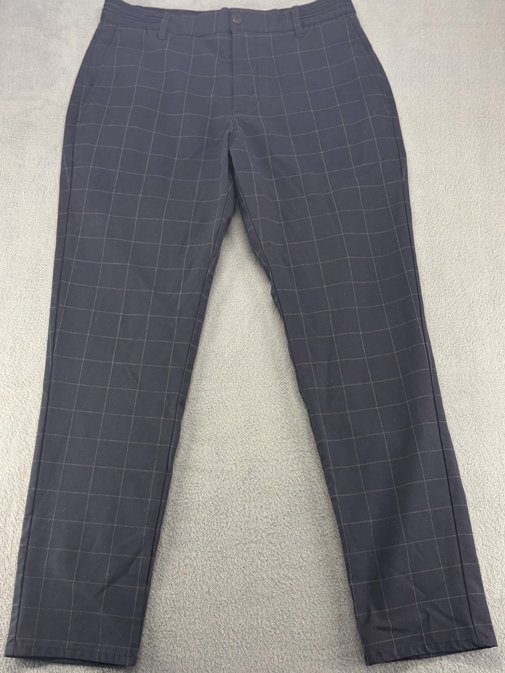 Zara Windowpane Check Tailored Trousers Navy Size Medium Slim Leg